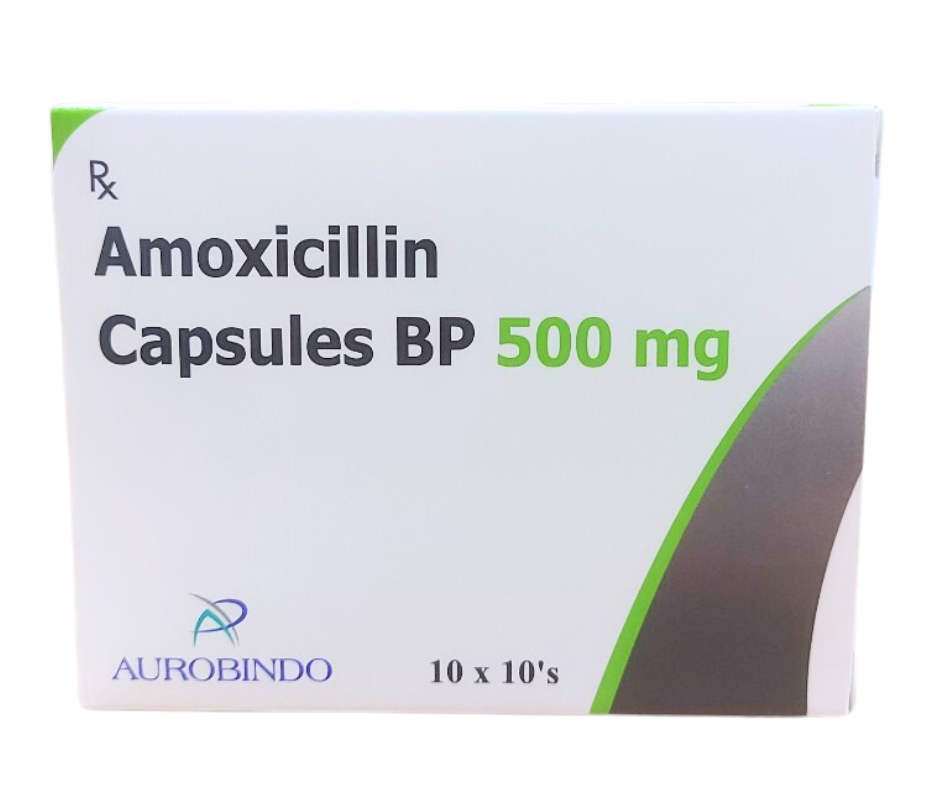 1018. Amoxicillin Capsules Bp 500Mg - (Amoxicillin 500mg) - [Thùng 64 Hộp; Hộp 10 Vỉ; Vỉ 10 Viên] Aurobindo Pharma Ltd - Ấn Độ