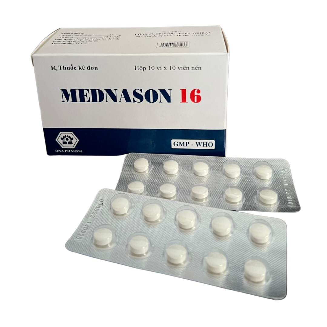 1028. Mednason 16 - (Methylprednisolon 16mg) - [Thùng 200 hộp; hộp 10 vỉ; vỉ 10 viên] Dược-Vtyt Nghệ An - Việt Nam