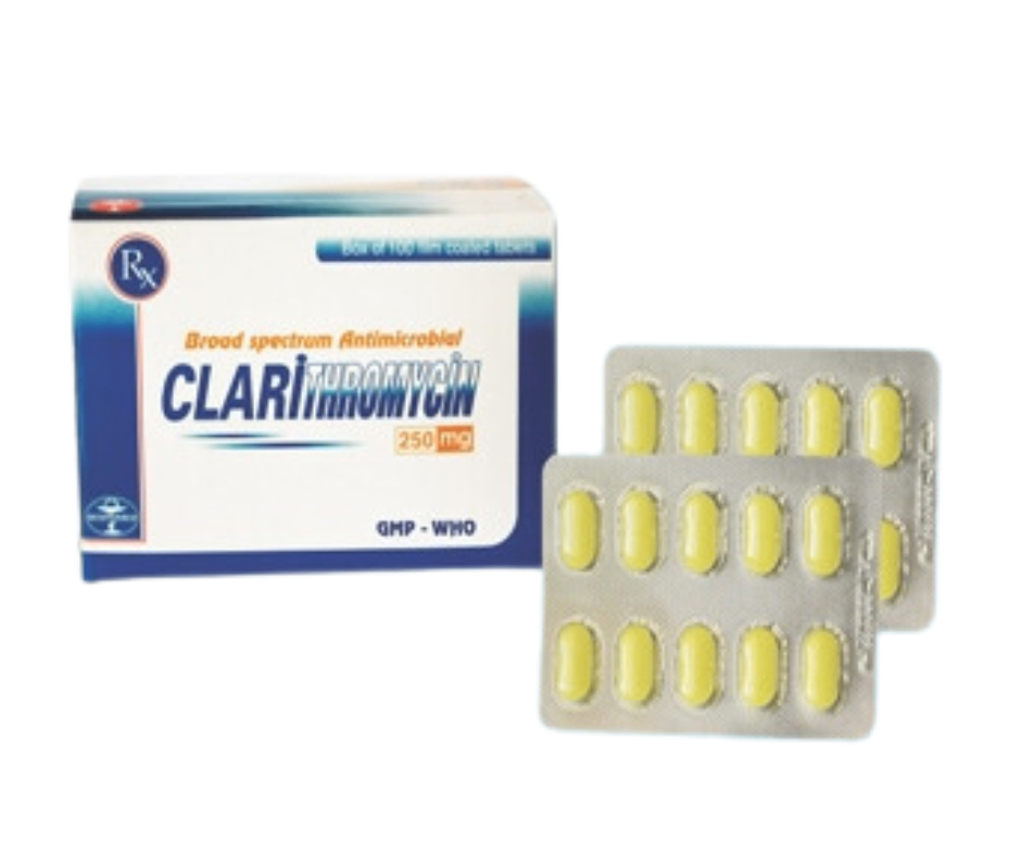 1007. Clarithromycin 250Mg - (Clarithromycin 250mg) - [Thùng 76 hộp; hộp 10 vỉ; vỉ 10 viên] Quảng Bình - Việt Nam