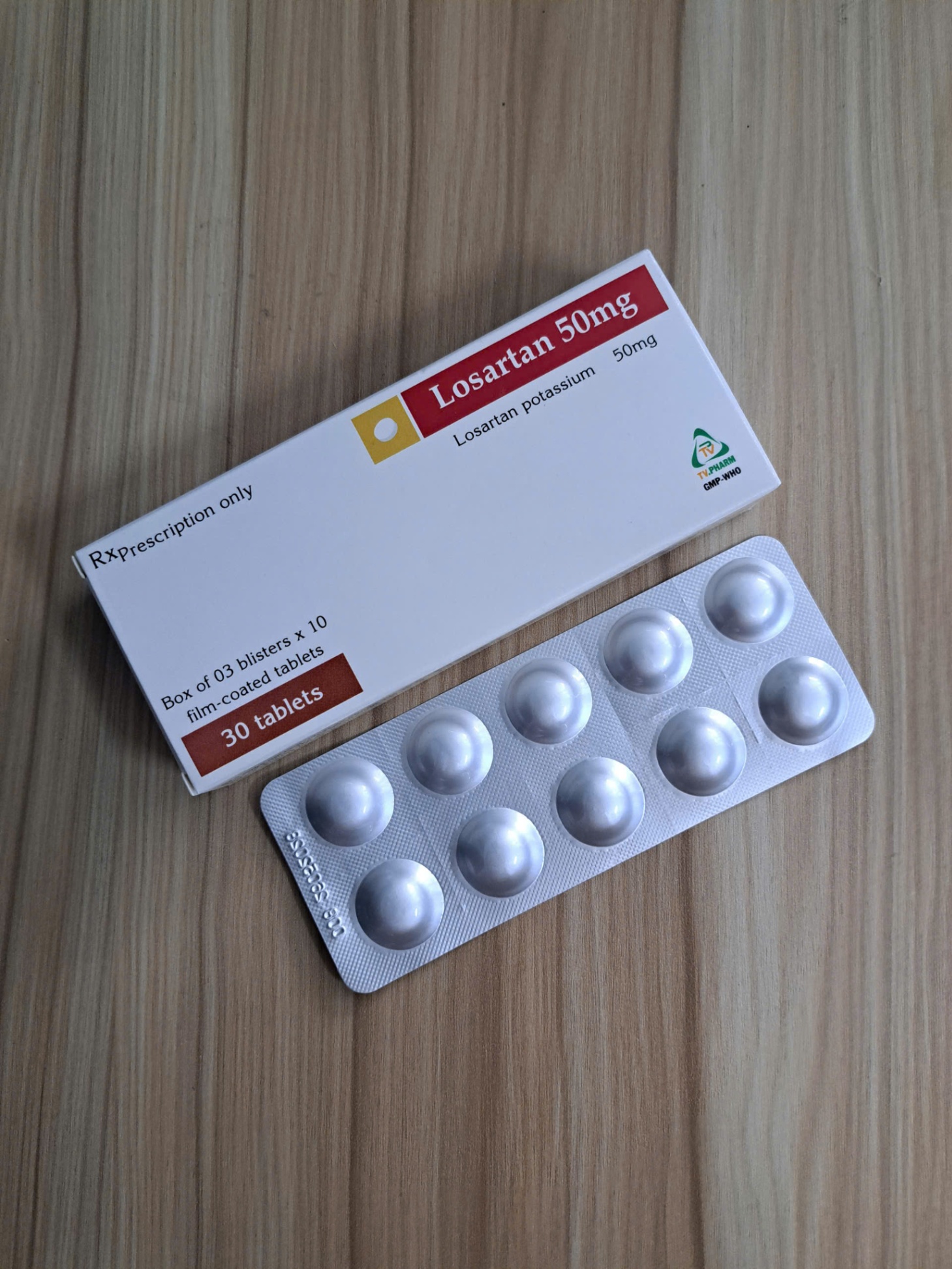 1509. Losartan 50Mg - (Losartan 50mg) - [Thùng 196 Hộp; Hộp 3 Vỉ; Vỉ 10 Viên] Trà Vinh - Việt Nam