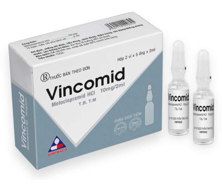 2336. Vincomid - (Metoclopramid HCl 10mg/2ml) - [Thùng 144 Hộp; Hộp 2 Vỉ; Vỉ 5 ống; ống 2 Ml] Vinphaco - Việt Nam