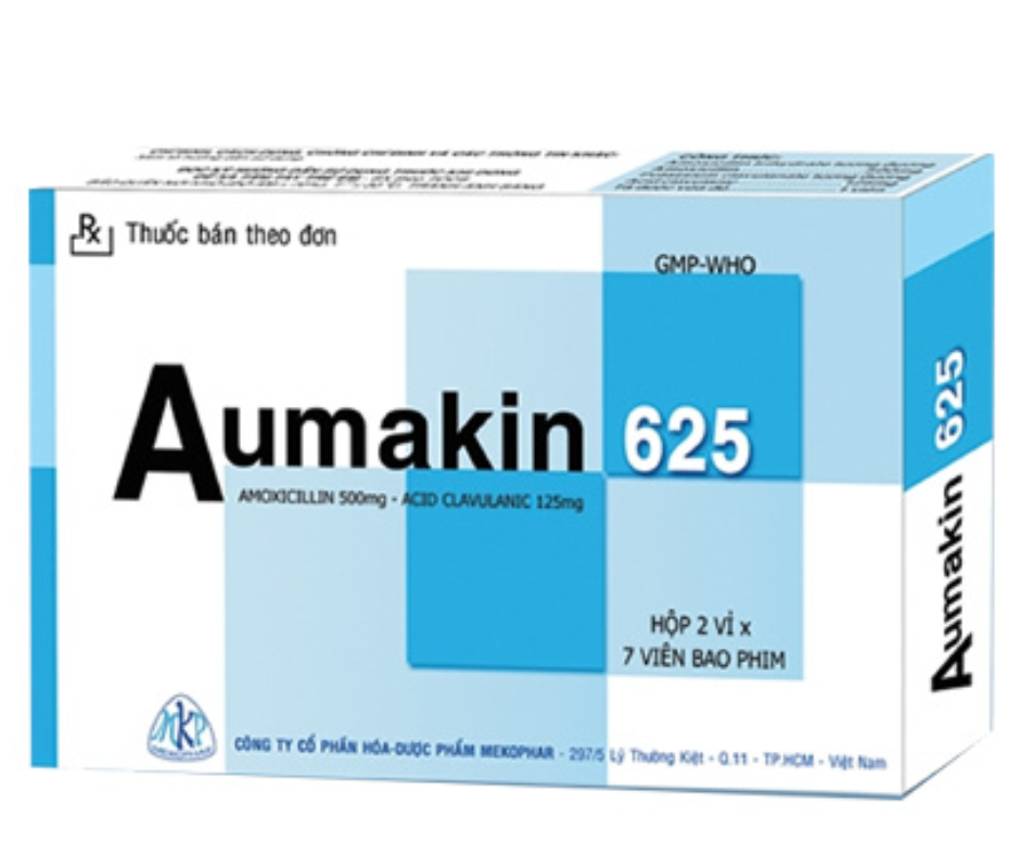 3994. Aumakin 625 - (Amoxicilin 500mg + Acid clavulanic 125mg) - [Thùng 66 Hộp; Hộp 2 Vỉ; Vỉ 7 Viên] Mekophar - Việt Nam