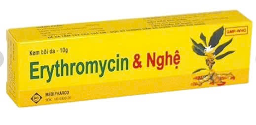 4963. Erythromycin & Nghệ - (Erythromycin 200mg + Curcumin 20mg) - [Thùng 500 Tuýp; Hộp 1 tuýp; Tuýp 10 G] Medipharco - Việt Nam